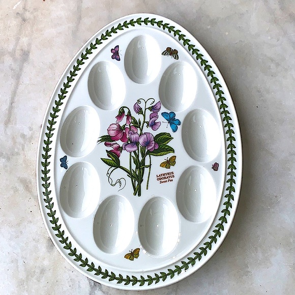 BOTANIC GARDEN BY PORTMEIRION DEVILED EGG PLATE SWEET PEA PORCELAIN WHITE FLORAL - Picture 4 of 7